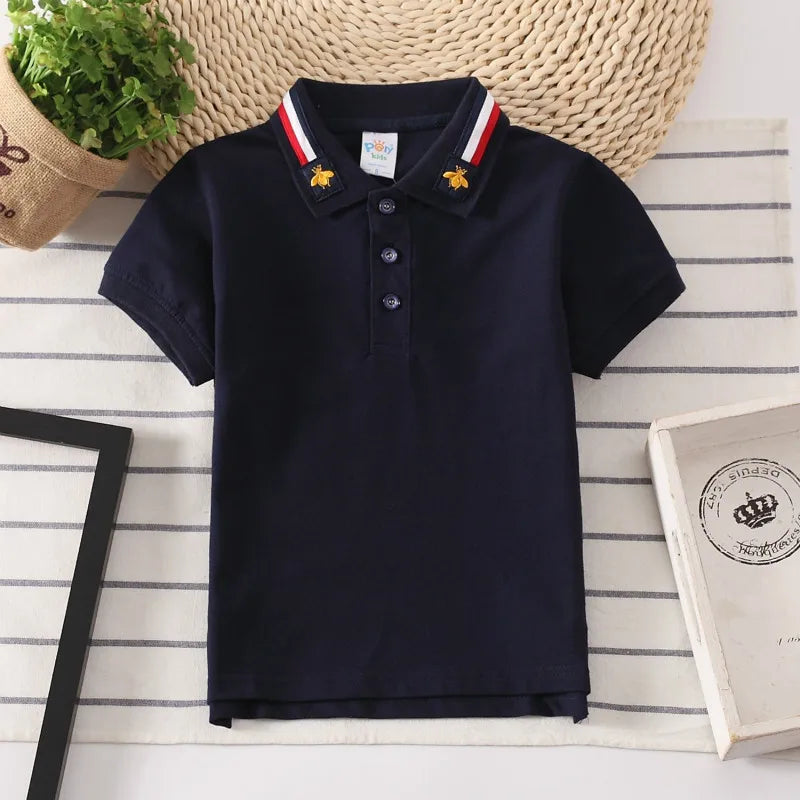 Camisa Polo Infantil Manga Curta Lisa com Gola Listrada e Botões