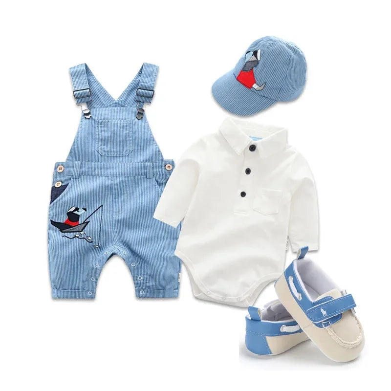 Conjunto Bebê Menino Jardineira Jeans c/ Body Manga Longa