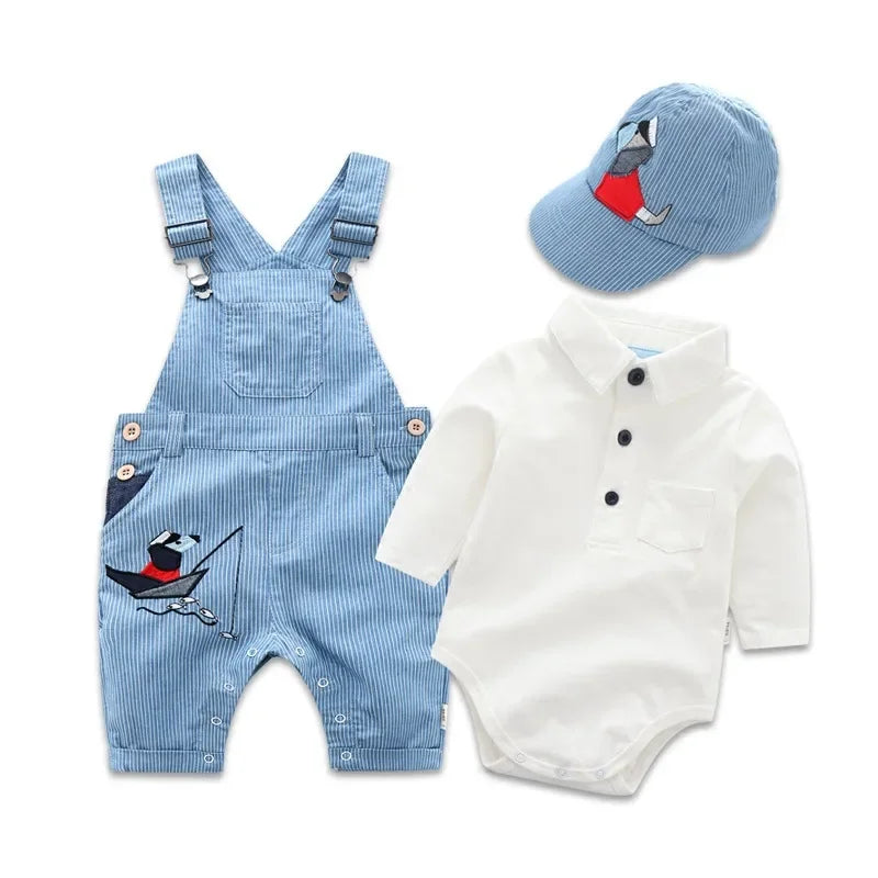 Conjunto Bebê Menino Jardineira Jeans c/ Body Manga Longa