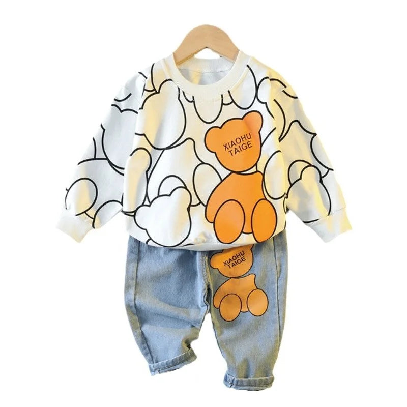 Conjunto Infantil 2 Peças Blusa Manga Longa Estampa Ursinho + Calça Jeans