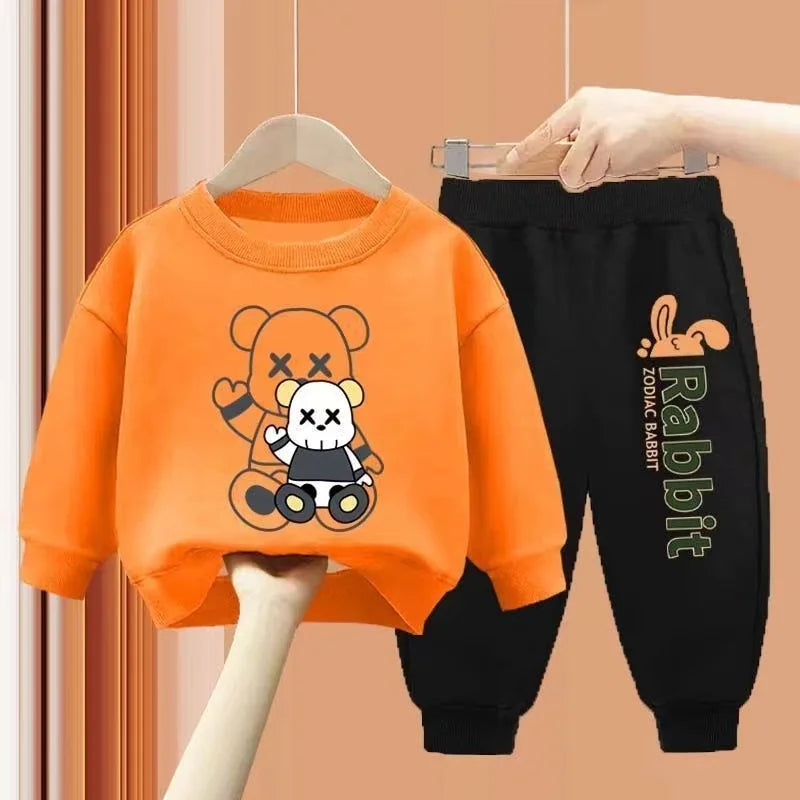 Conjunto Infantil Moletom 2 Peças Blusa Manga Longa + Calça Jogger Preta Rabbit