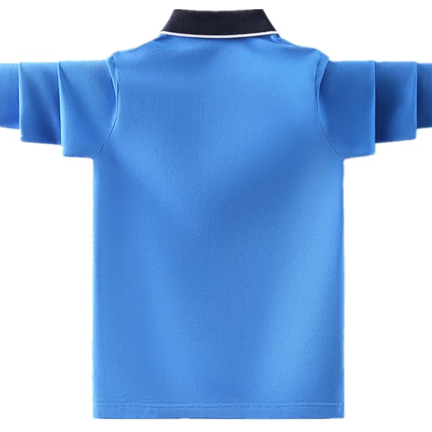Camisa Polo Infantil Manga Longa Lisa com Gola Contrastante e Botões