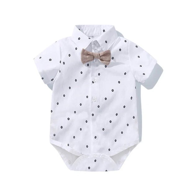 Conjunto Bebê Social com Camisa Manga Curta, Suspensório e Bermuda