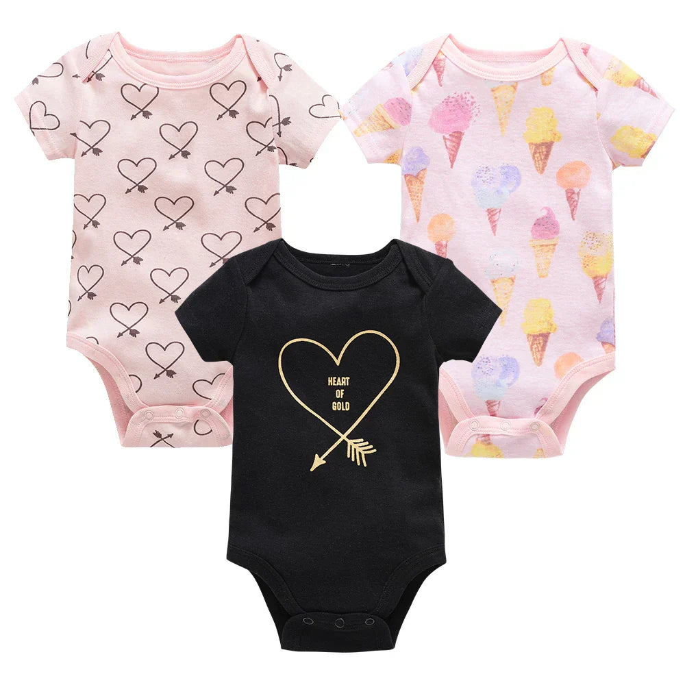 Kit 3 Bodies Bebê Manga Curta Estampas Variadas 3 Peças
