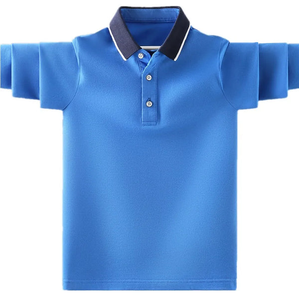Camisa Polo Infantil Manga Longa Lisa com Gola Contrastante e Botões