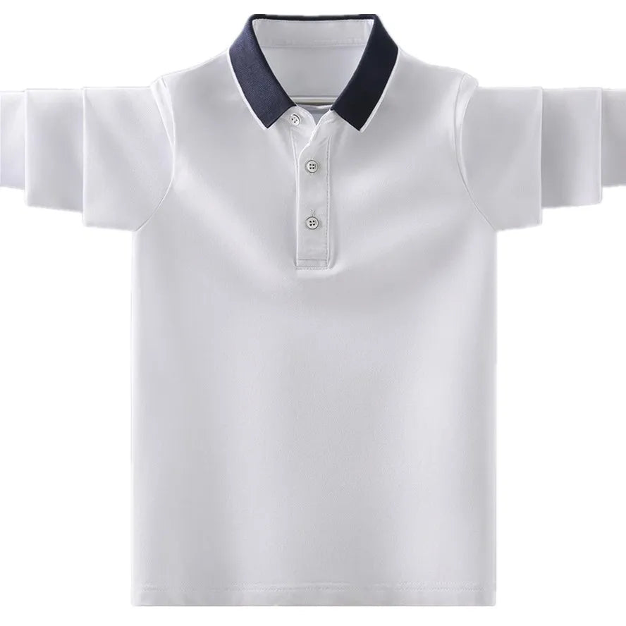 Camisa Polo Infantil Manga Longa Lisa com Gola Contrastante e Botões
