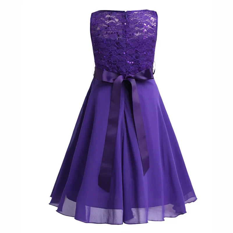 Vestido Infantil Menina de Festa com Corpete em Renda e Cintura com Pedrarias Saia Rodada