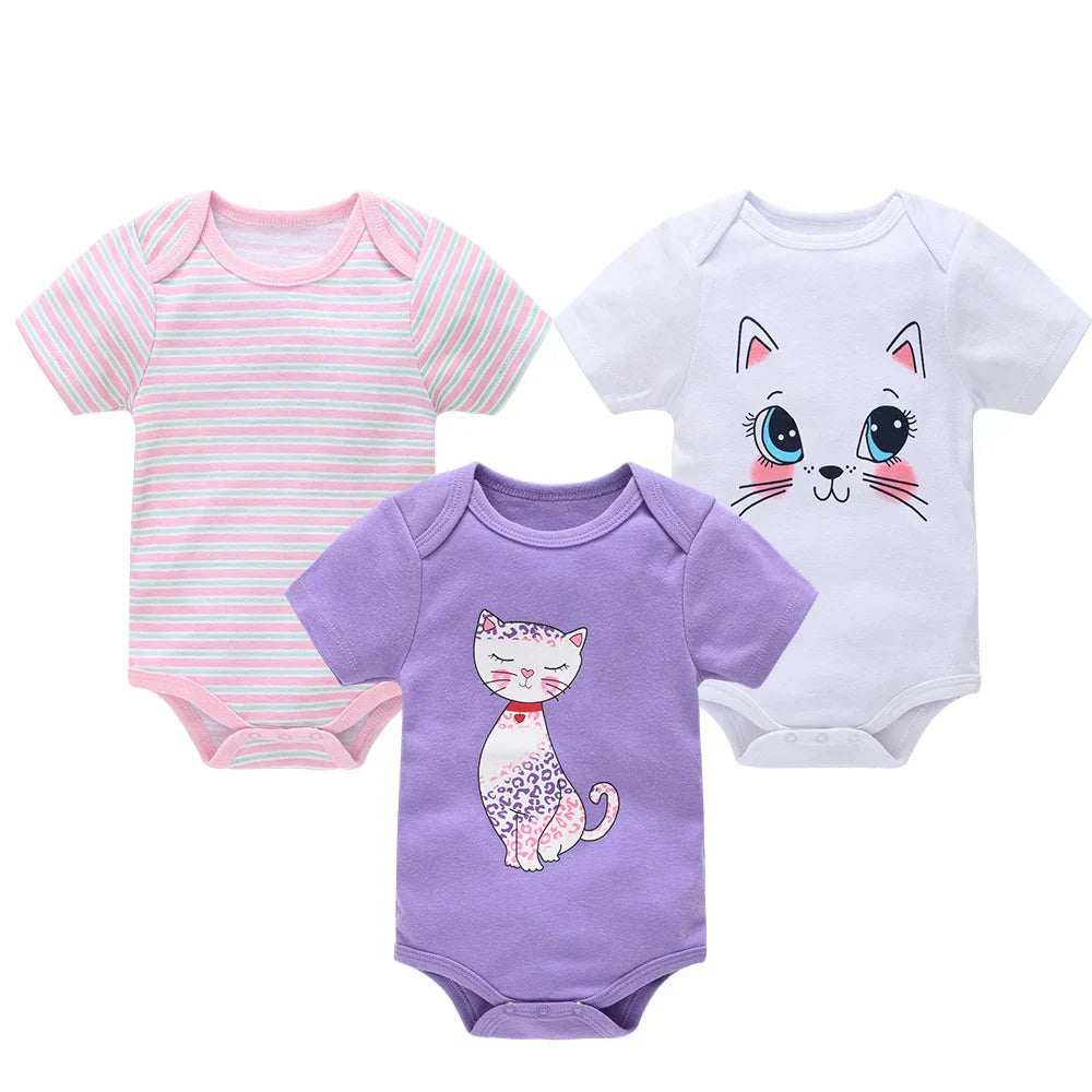 Kit 3 Bodies Bebê Manga Curta Estampas Variadas 3 Peças