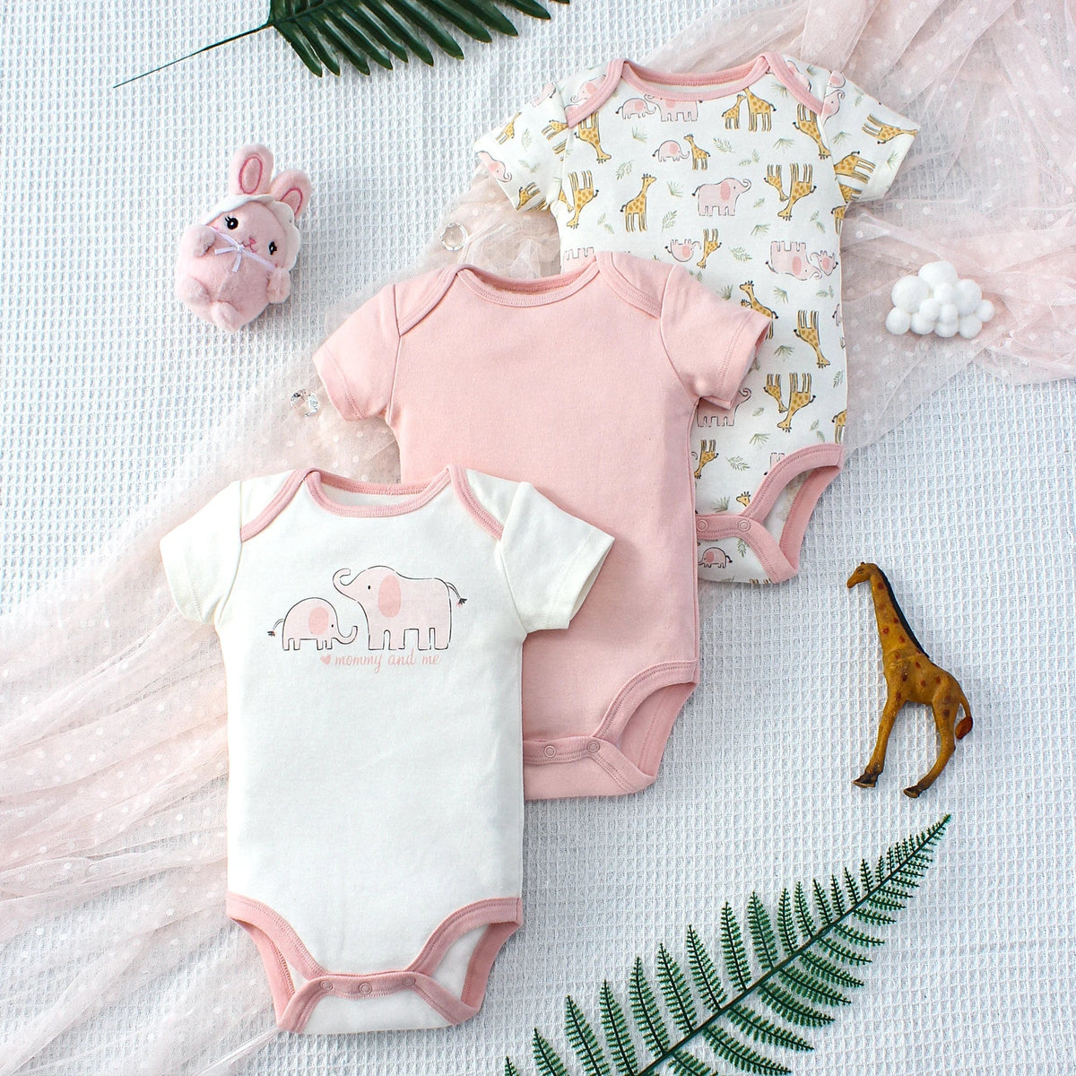 Kit Bodies Bebê Menina Manga Curta Kit 3 Peças Estampado