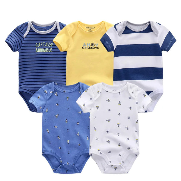 Kit Bodies Bebê Menino Manga Curta Estampas Variadas Para Enxoval 5 Peças
