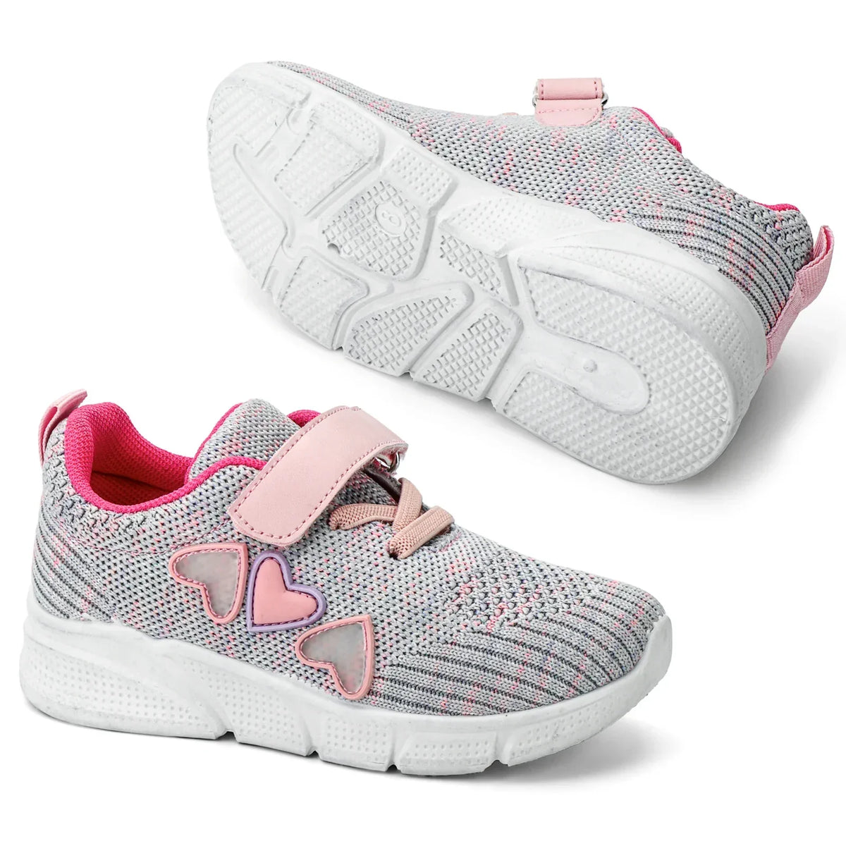 Tênis Infantil Menina em Mesh com Velcro e Cadarço Detalhe Coração