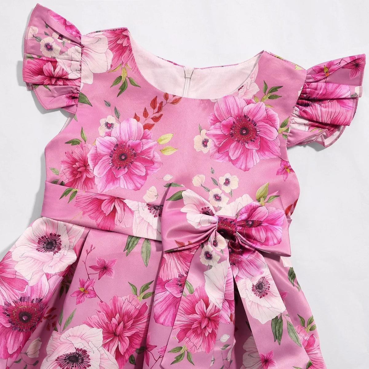 Vestido Infantil Menina de Festa Estampa Floral com Laço na Cintura e Saia Rodada