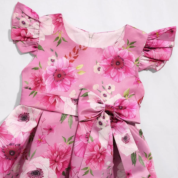 Vestido Infantil Menina de Festa Estampa Floral com Laço na Cintura e Saia Rodada