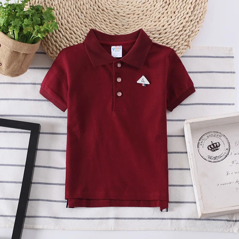Camisa Polo Infantil Manga Curta Lisa com Gola Listrada e Botões