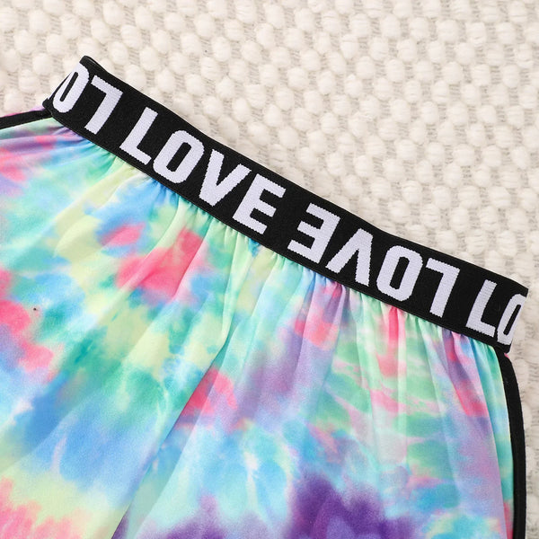 Conjunto Infantil Menina Conjunto Esportivo 2 Peças Top Cropped + Short Estampado Tie Dye