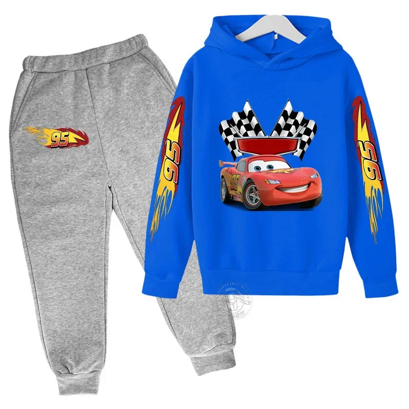 Conjunto Moletom Infantil 2 Peças Blusa com Capuz Estampa Carro de Corrida e Calça Jogger