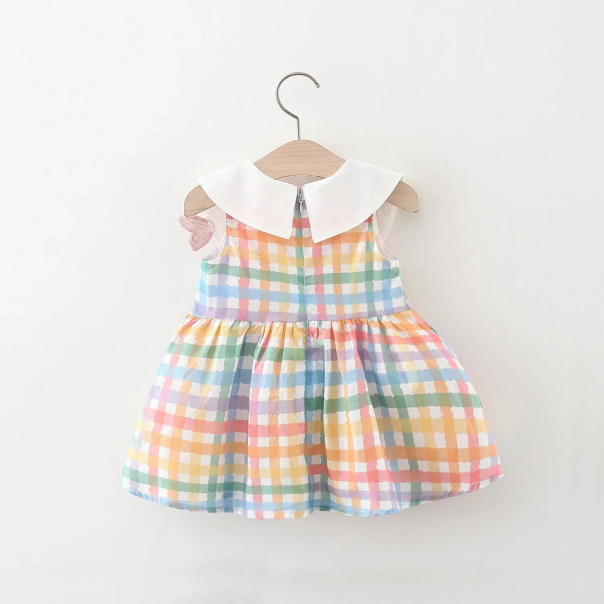 Vestido Bebê Sem Manga com Gola Boneca e Estampa Xadrez