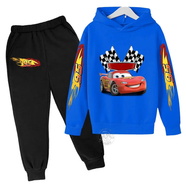 Conjunto Moletom Infantil 2 Peças Blusa com Capuz Estampa Carro de Corrida e Calça Jogger