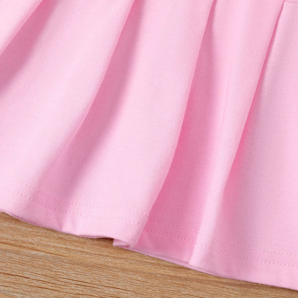 Vestido Bebê Menina Gola Polo Manga Curta Saia Plissada com Botões Rosa