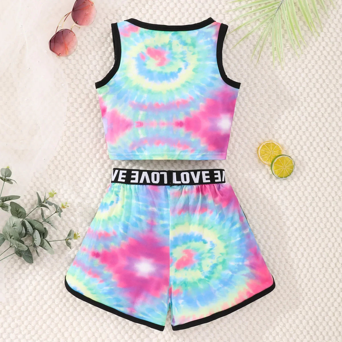 Conjunto Infantil Menina Conjunto Esportivo 2 Peças Top Cropped + Short Estampado Tie Dye