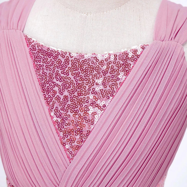 Vestido Infantil Menina Decote V Alças Largas Saia Mullet com Detalhe de Paetês
