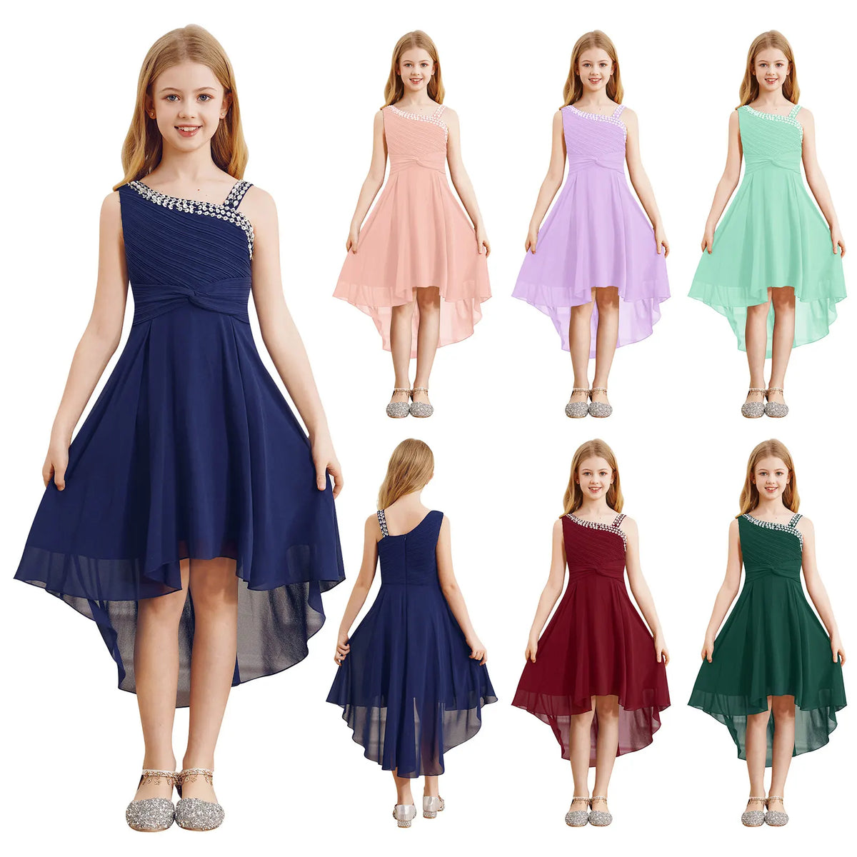 Vestido Infantil Menina Festa Um Ombro Só Barra Mullet Assimétrica