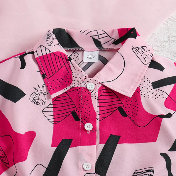Conjunto Menina Camisa Manga Curta Estampada + Saia Short com Laço 2 Peças