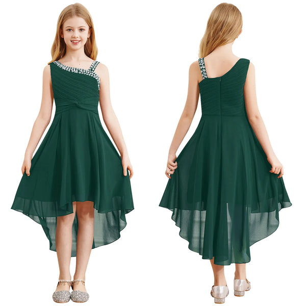 Vestido Infantil Menina Festa Um Ombro Só Barra Mullet Assimétrica
