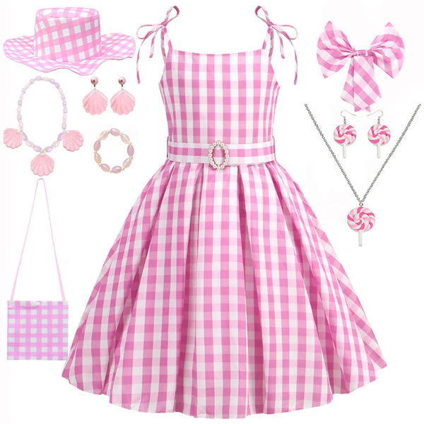 Vestido Infantil Menina Xadrez Vichy Alças com Laço Saia Rodada