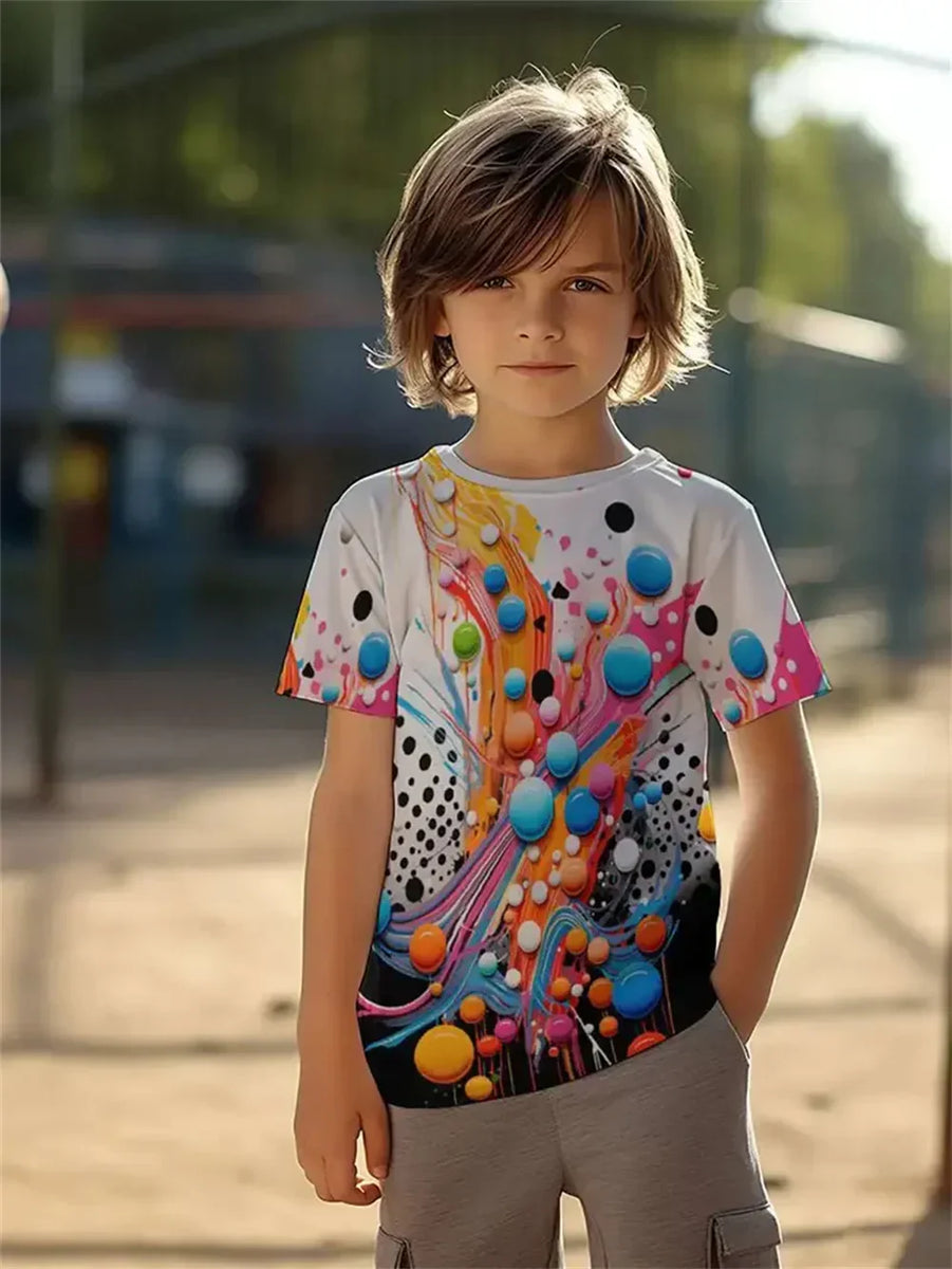 Camiseta Infantil Manga Curta Estampa Abstrata