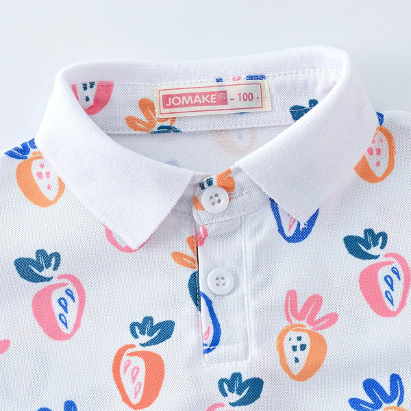 Camisa Polo Infantil Manga Curta Estampada Abstrata com Gola