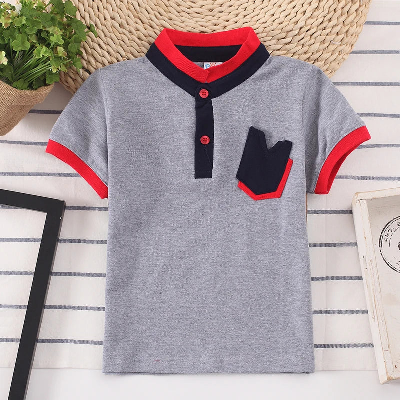Camisa Polo Infantil Manga Curta Lisa com Gola Listrada e Botões