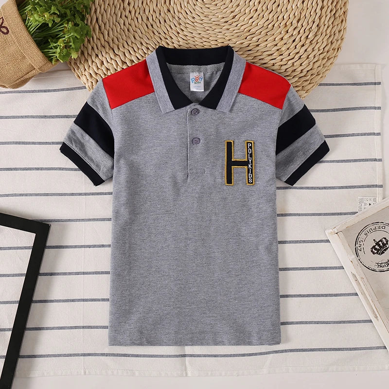 Camisa Polo Infantil Manga Curta Lisa com Gola Listrada e Botões