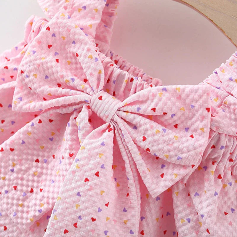 Conjunto Bebê Menina 2 Peças Blusa com Babado e Laço E Short  Estampa Salpicada