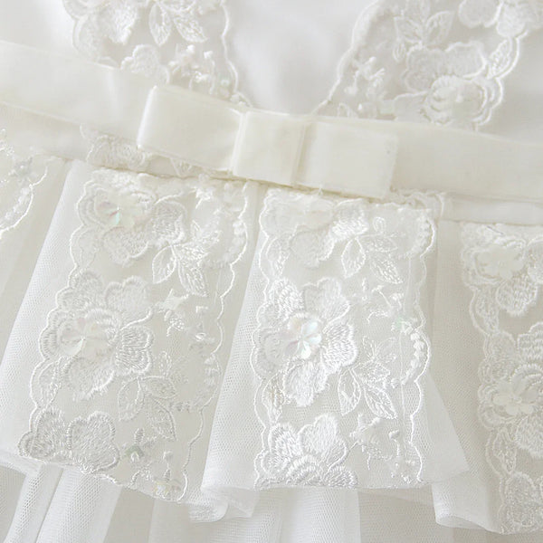 Vestido Bebê Menina Renda com Saia de Tule em Camadas e Cintura Marcada