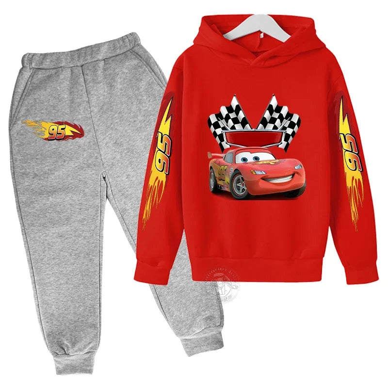 Conjunto Moletom Infantil 2 Peças Blusa com Capuz Estampa Carro de Corrida e Calça Jogger