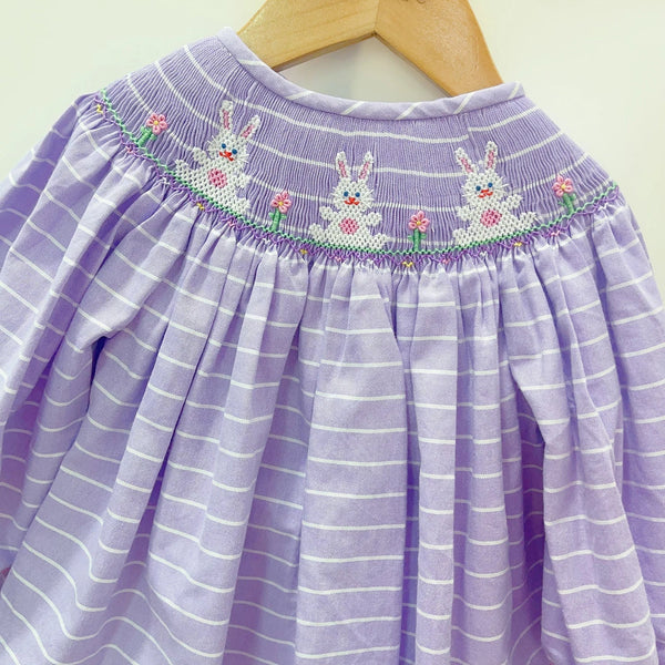Conjunto Bebê Menina 2 Peças Blusa Listrada Lilás com Bordado Floral E Bloomer com Babado