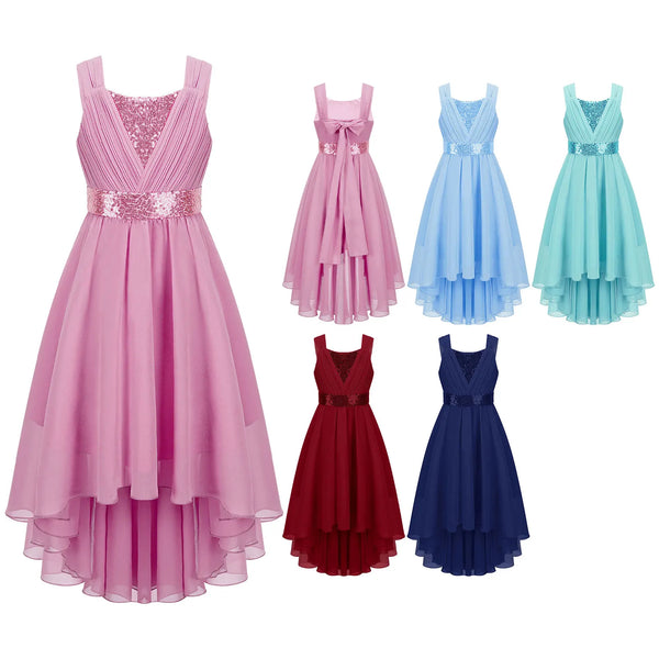 Vestido Infantil Menina Decote V Alças Largas Saia Mullet com Detalhe de Paetês