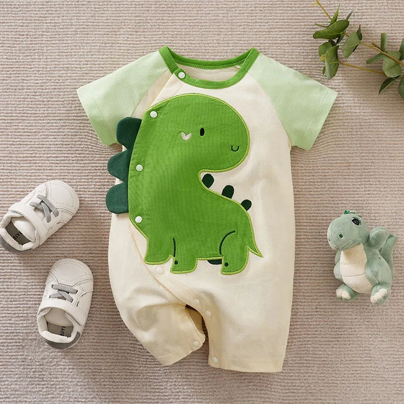 Macacão Curto Bebê com Estampa Dino e Botões Laterais
