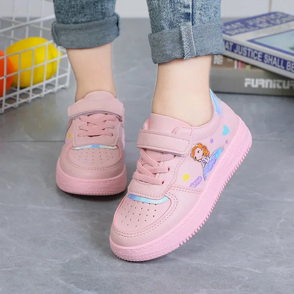 Tênis Infantil Menina com Velcro e Cadarço Estampa Princesa Cano Baixo