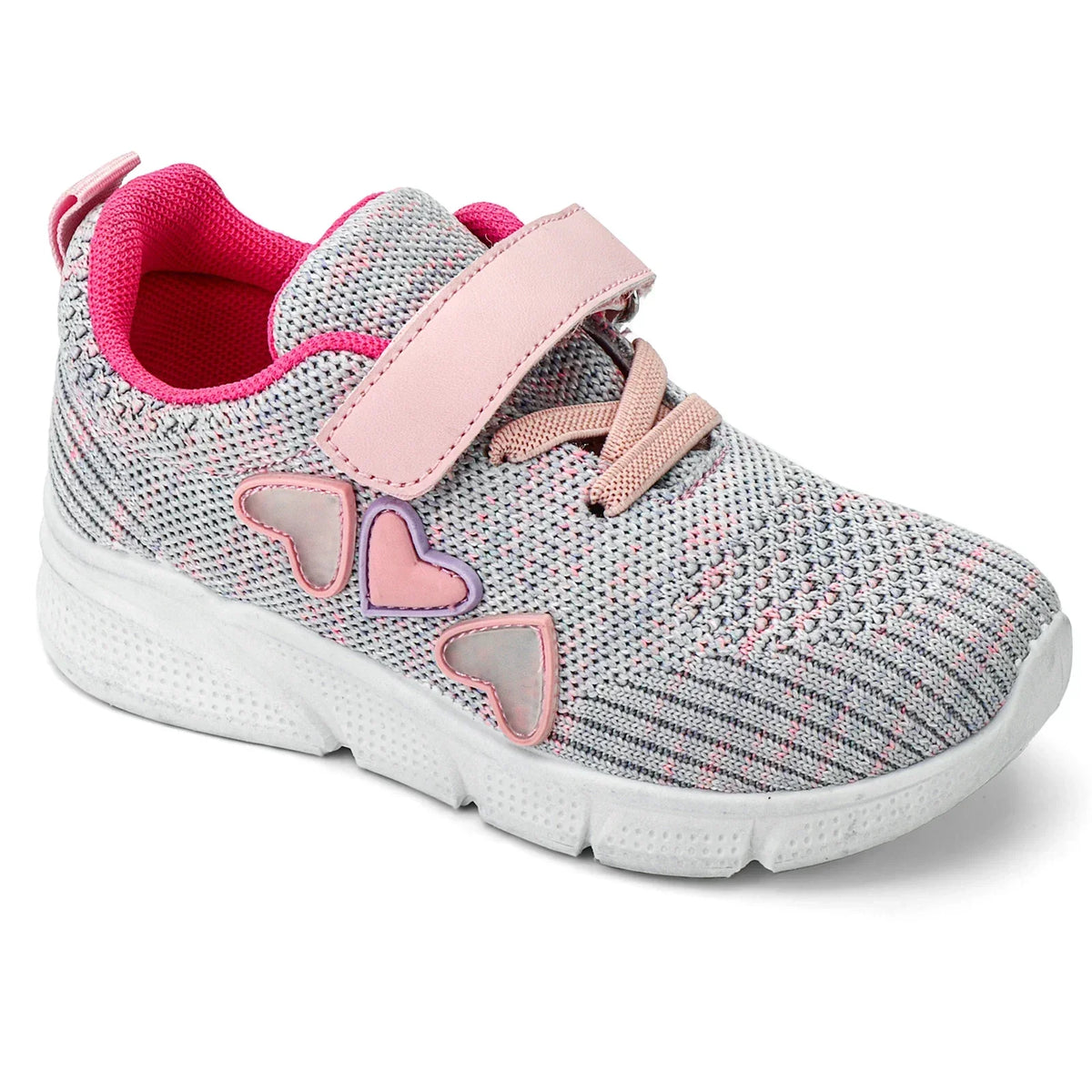 Tênis Infantil Menina em Mesh com Velcro e Cadarço Detalhe Coração