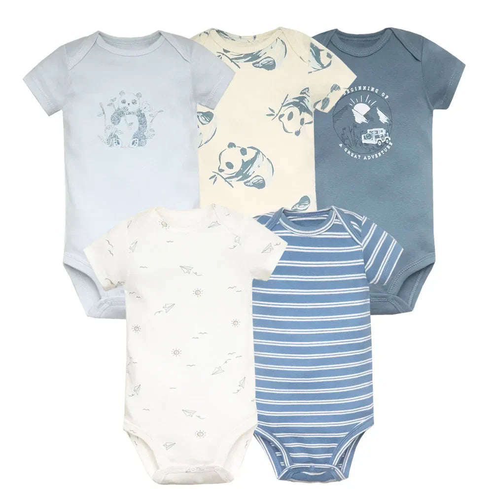 Kit Com 5 Bodies Bebê Maga Curta Casual Unissex