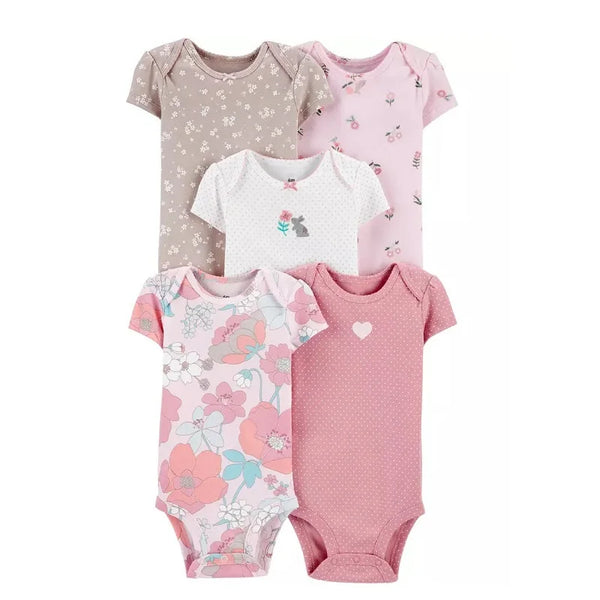 Kit Bodies Bebê Menina Manga Curta Para Enxoval 5 Peças