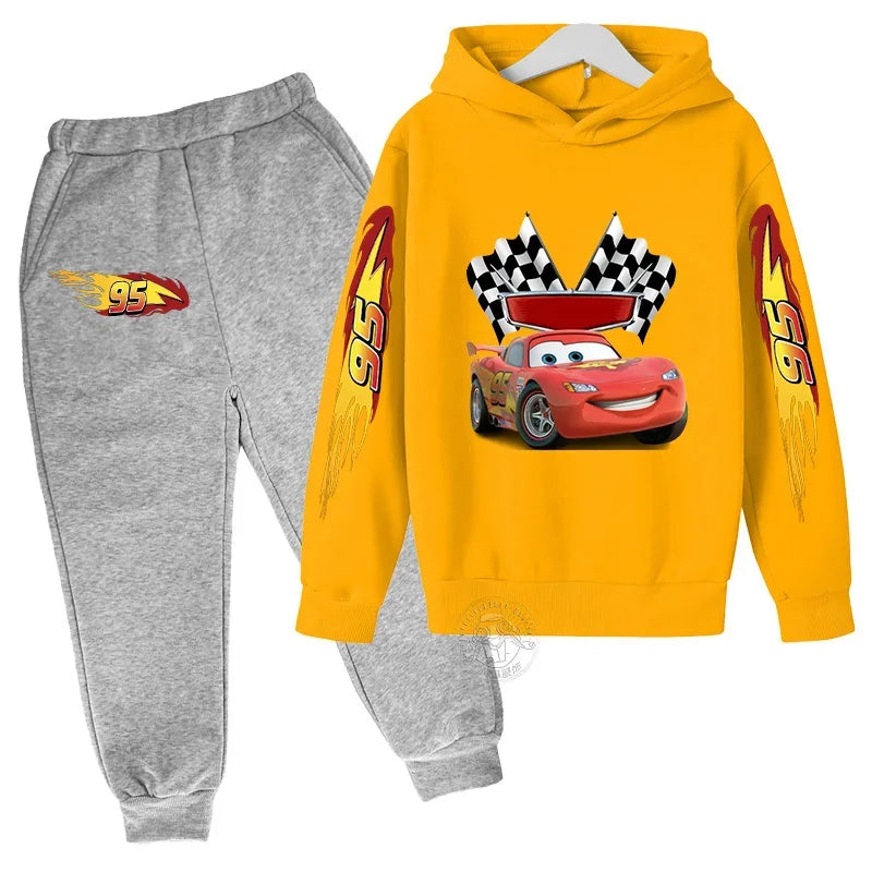 Conjunto Moletom Infantil 2 Peças Blusa com Capuz Estampa Carro de Corrida e Calça Jogger