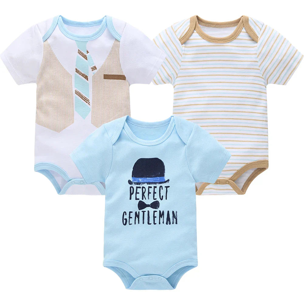 Kit 3 Bodies Bebê Manga Curta Estampas Variadas 3 Peças