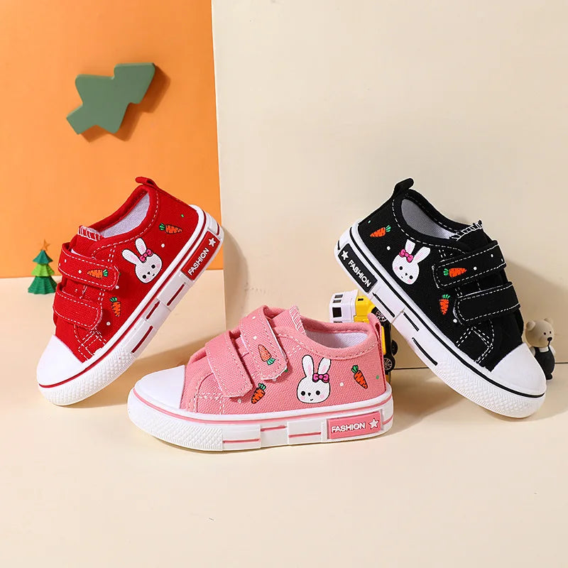 Tênis Infantil Menina com Velcro Duplo e Estampa Coelhinho