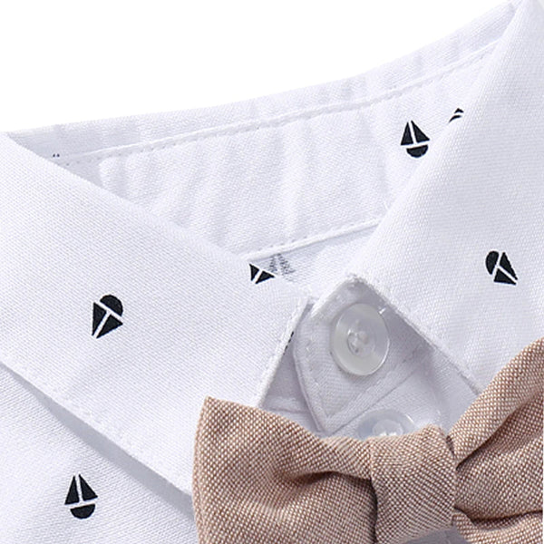 Conjunto Bebê Social com Camisa Manga Curta, Suspensório e Bermuda