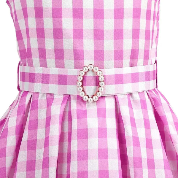 Vestido Infantil Menina Xadrez Vichy Alças com Laço Saia Rodada