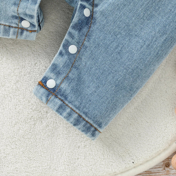 Macacão Bebê  Menino Jardineira Jeans c/ Body Manga Longa
