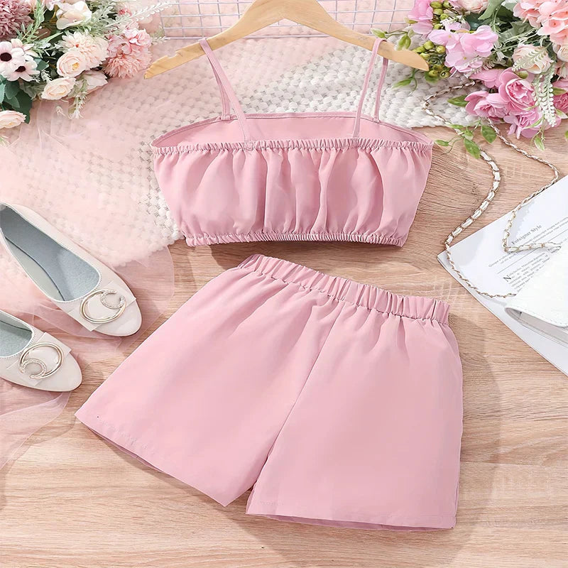 Conjunto Infantil Menina Top Alça Fina com Laço + Short com Detalhe nas Laterais 2 Peças